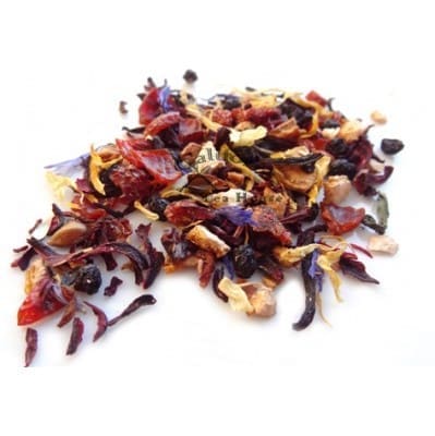 Rose petal tea in a delicate teacup with scattered petals – floral calming tea, tea for emotional wellness, tea for stress and anxiety