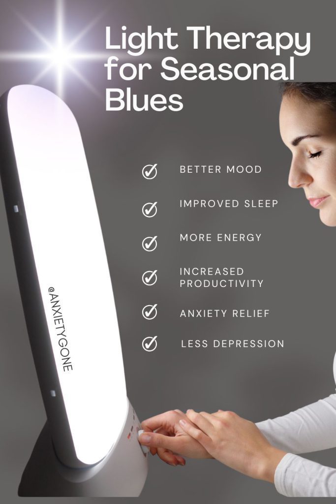 Compact SAD lamp with adjustable brightness, paired with fidget rings and spiritual gifts like crystals for anxiety, ideal for holistic light therapy sessions.