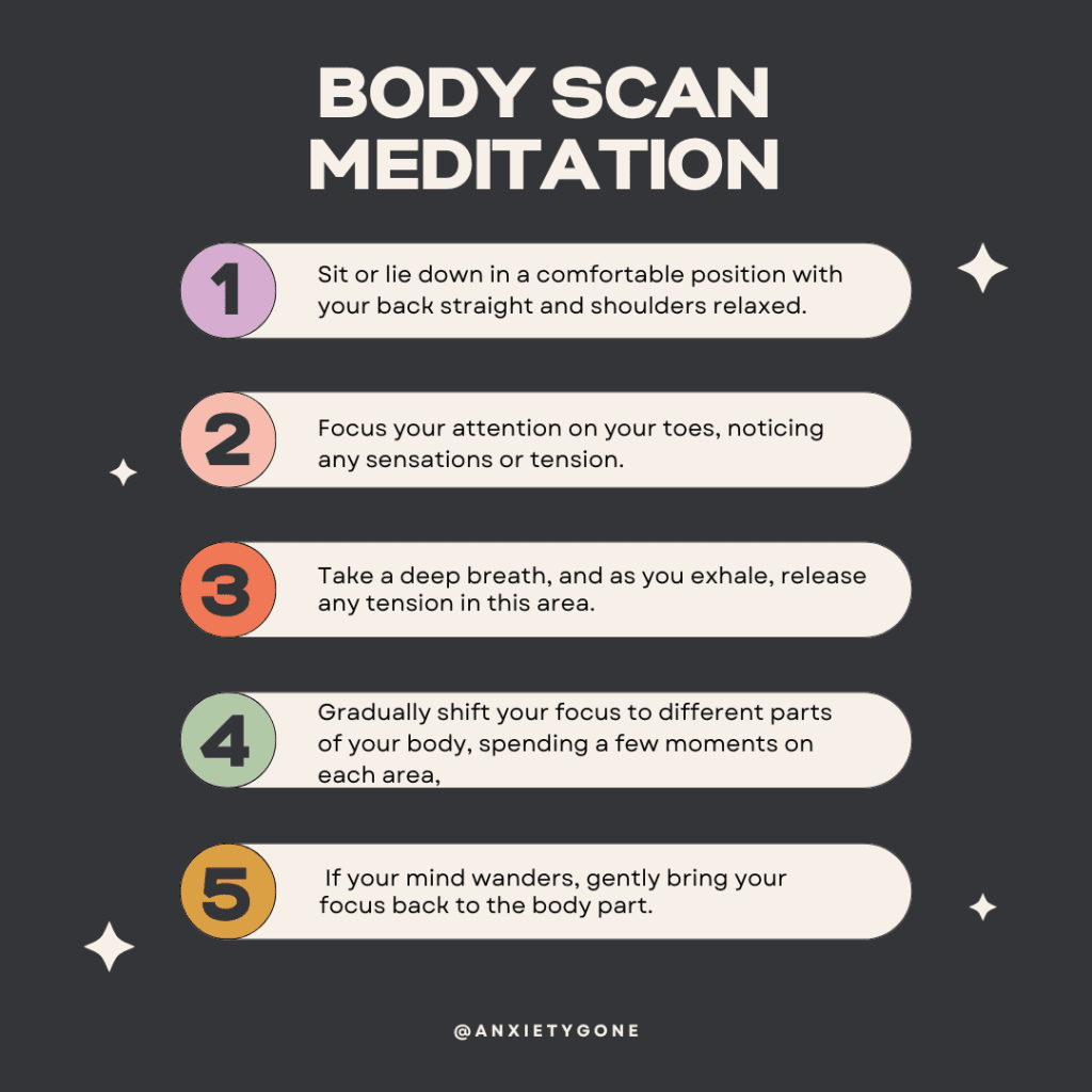 steps for a body scan meditation for anxiety relief