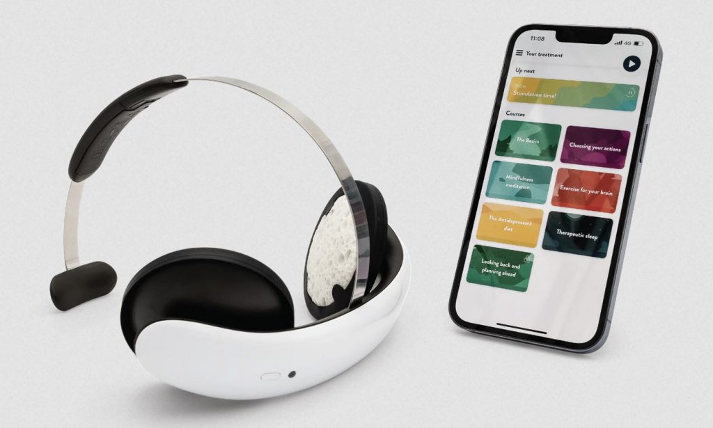 Flow Neuroscience headset for drug-free depression treatment and mental health support; an innovative health and wellness gift for improved focus and emotional well-being