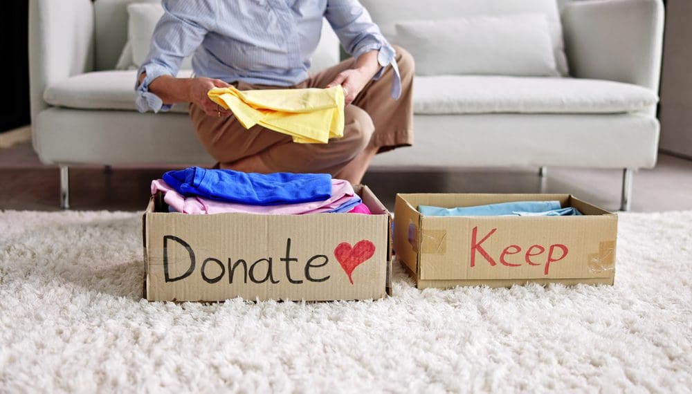 Decluttered and organized living room featuring cozy decor, self-care items, and relaxation gifts, creating a calming space for improved mental clarity and emotional well-being.