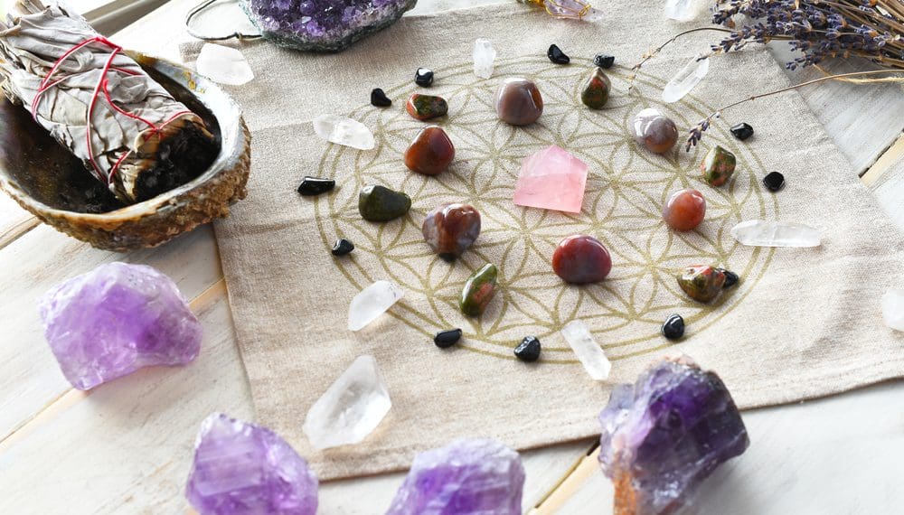 Fidget rings with healing crystals for anxiety relief.