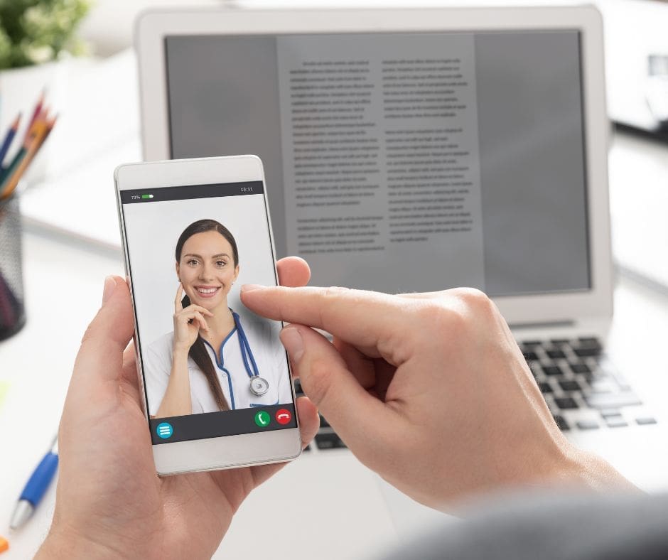Person using a mental health app on their phone, symbolizing the support of AI-driven virtual therapists and digital wellness tools.